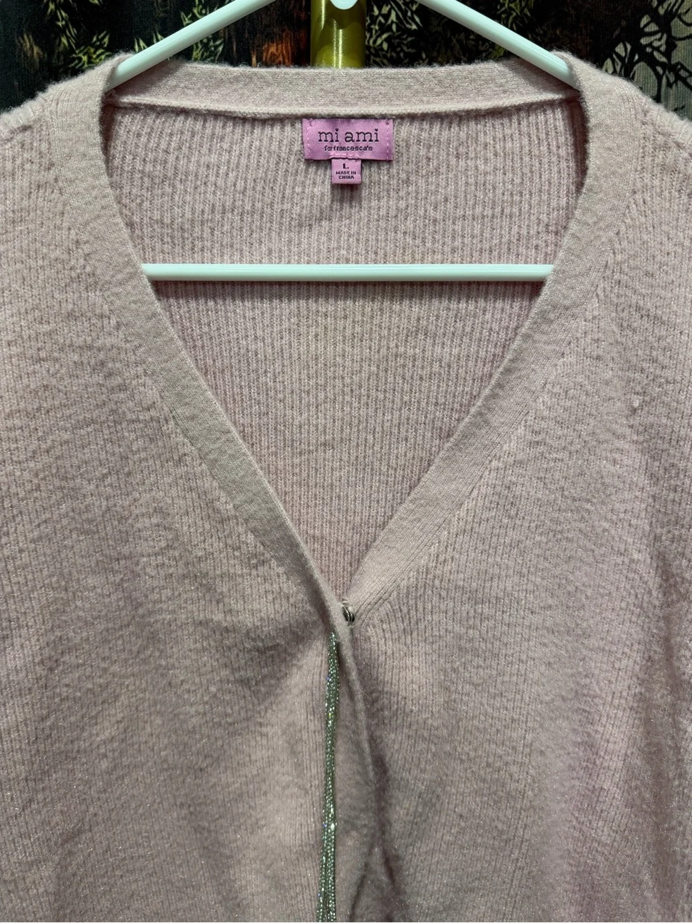 Mi Ami Size L Blush Pink Jeweled-Closure Cropped Cardigan